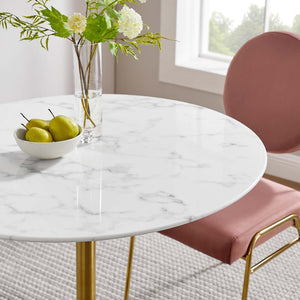 Modway Furniture Lippa 36" Round Faux Marble Dining Table - Modern Mid-Century Style, Gold Base for Small Spaces EEI-3214-GLD-WHI