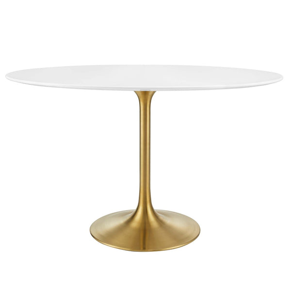 Modway Furniture Lippa 48" Oval Wood Dining Table - Stylish Mid-Century Pedestal Design in Gold and White Finish EEI-3215-GLD-WHI