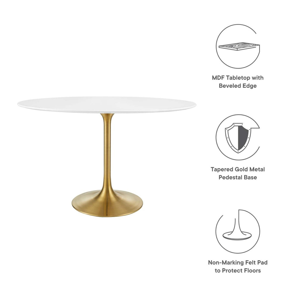Modway Furniture Lippa 48" Oval Wood Dining Table - Stylish Mid-Century Pedestal Design in Gold and White Finish EEI-3215-GLD-WHI