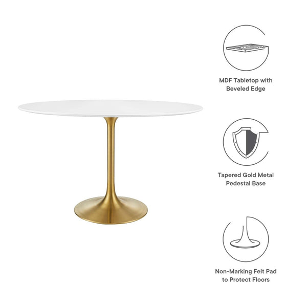 Modway Furniture Lippa 48" Oval Wood Dining Table - Stylish Mid-Century Pedestal Design in Gold and White Finish EEI-3215-GLD-WHI