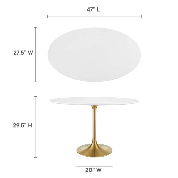 Modway Furniture Lippa 48" Oval Wood Dining Table - Stylish Mid-Century Pedestal Design in Gold and White Finish EEI-3215-GLD-WHI