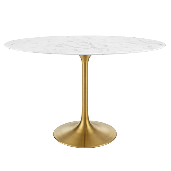 Modway Furniture Lippa 48" Oval Faux Marble Dining Table - Elegant Mid-Century Design with Gold Base for 4 Dining EEI-3216-GLD-WHI