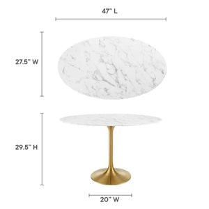 Modway Furniture Lippa 48" Oval Faux Marble Dining Table - Elegant Mid-Century Design with Gold Base for 4 Dining EEI-3216-GLD-WHI