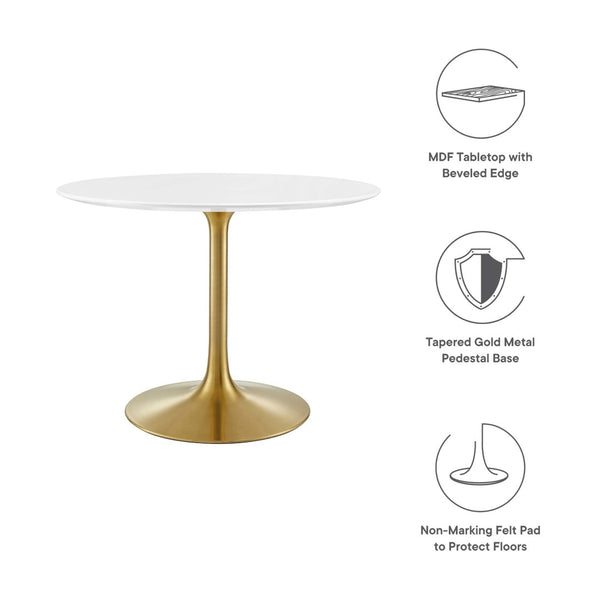 Modway Furniture Lippa 40" Round Wood Dining Table - Modern Mid-Century Design in Gold White for Small Spaces EEI-3226-GLD-WHI