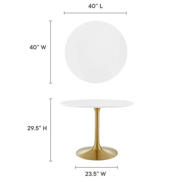 Modway Furniture Lippa 40" Round Wood Dining Table - Modern Mid-Century Design in Gold White for Small Spaces EEI-3226-GLD-WHI