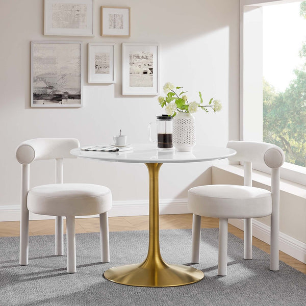 Modway Furniture Lippa 40" Round Wood Dining Table - Modern Mid-Century Design in Gold White for Small Spaces EEI-3226-GLD-WHI