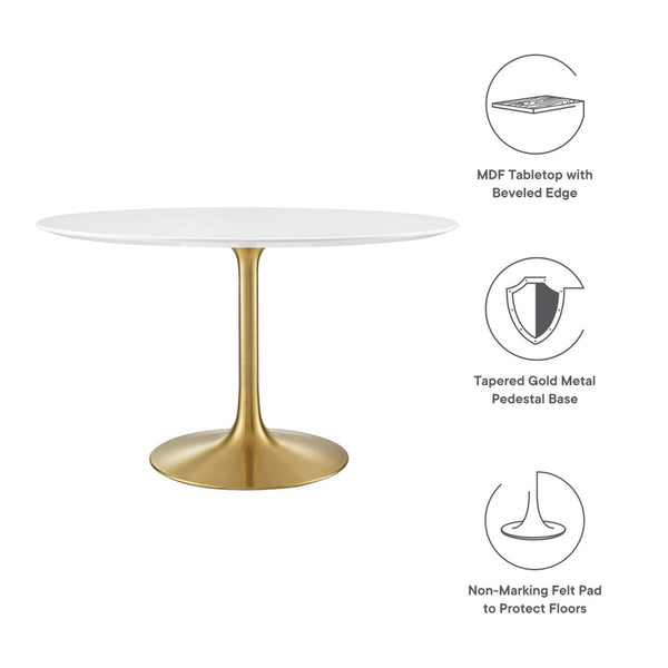 Modway Furniture Lippa 48" Round Wood Dining Table - Modern Mid-Century Design with Gold Base for Stylish Gatherings EEI-3227-GLD-WHI