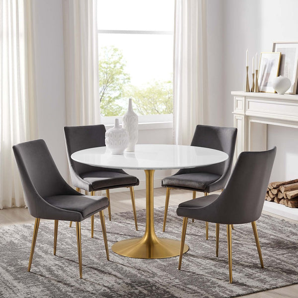 Modway Furniture Lippa 48" Round Wood Dining Table - Modern Mid-Century Design with Gold Base for Stylish Gatherings EEI-3227-GLD-WHI