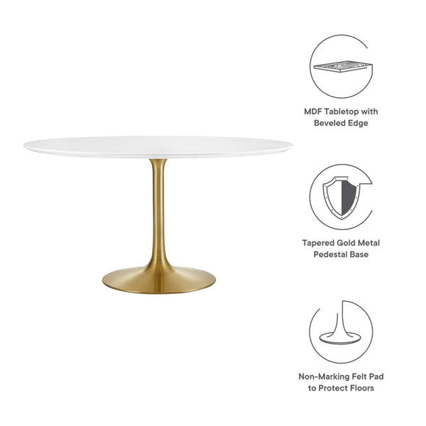 Modway Furniture Lippa 54" Round Wood Dining Table - Modern Mid-Century Design with Gold Base for Stylish Dining EEI-3228-GLD-WHI