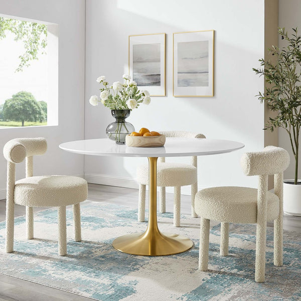 Modway Furniture Lippa 54" Round Wood Dining Table - Modern Mid-Century Design with Gold Base for Stylish Dining EEI-3228-GLD-WHI