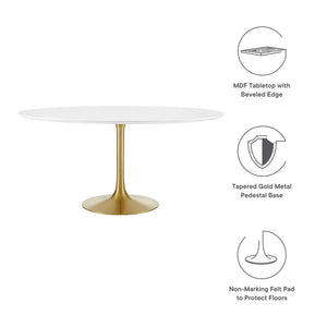 Modway Furniture Lippa 60" Round Wood Dining Table - Mid-Century Modern Design with Gold Pedestal Base, Seats 4 EEI-3229-GLD-WHI