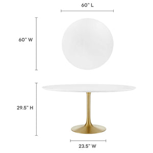 Modway Furniture Lippa 60" Round Wood Dining Table - Mid-Century Modern Design with Gold Pedestal Base, Seats 4 EEI-3229-GLD-WHI