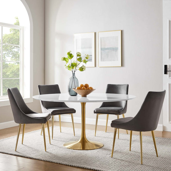 Modway Furniture Lippa 60" Round Wood Dining Table - Mid-Century Modern Design with Gold Pedestal Base, Seats 4 EEI-3229-GLD-WHI