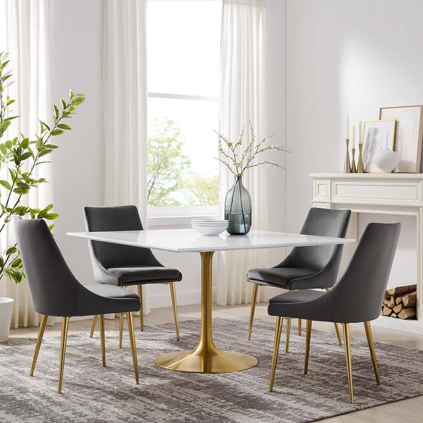 Modway Furniture Lippa 48" Square Wood Dining Table - Modern Elegance with Gold Base, High-Gloss Finish & Seating for 4 EEI-3230-GLD-WHI