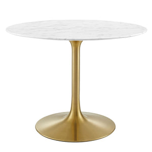 Modway Furniture Lippa 40" Round Faux Marble Dining Table - Modern Elegance with Gold Pedestal for Small Spaces EEI-3231-GLD-WHI