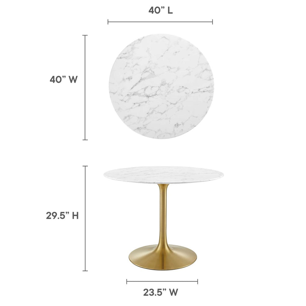Modway Furniture Lippa 40" Round Faux Marble Dining Table - Modern Elegance with Gold Pedestal for Small Spaces EEI-3231-GLD-WHI