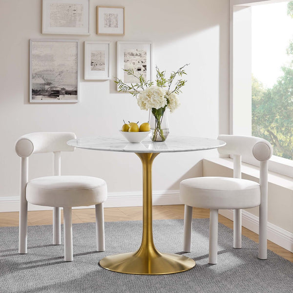 Modway Furniture Lippa 40" Round Faux Marble Dining Table - Modern Elegance with Gold Pedestal for Small Spaces EEI-3231-GLD-WHI