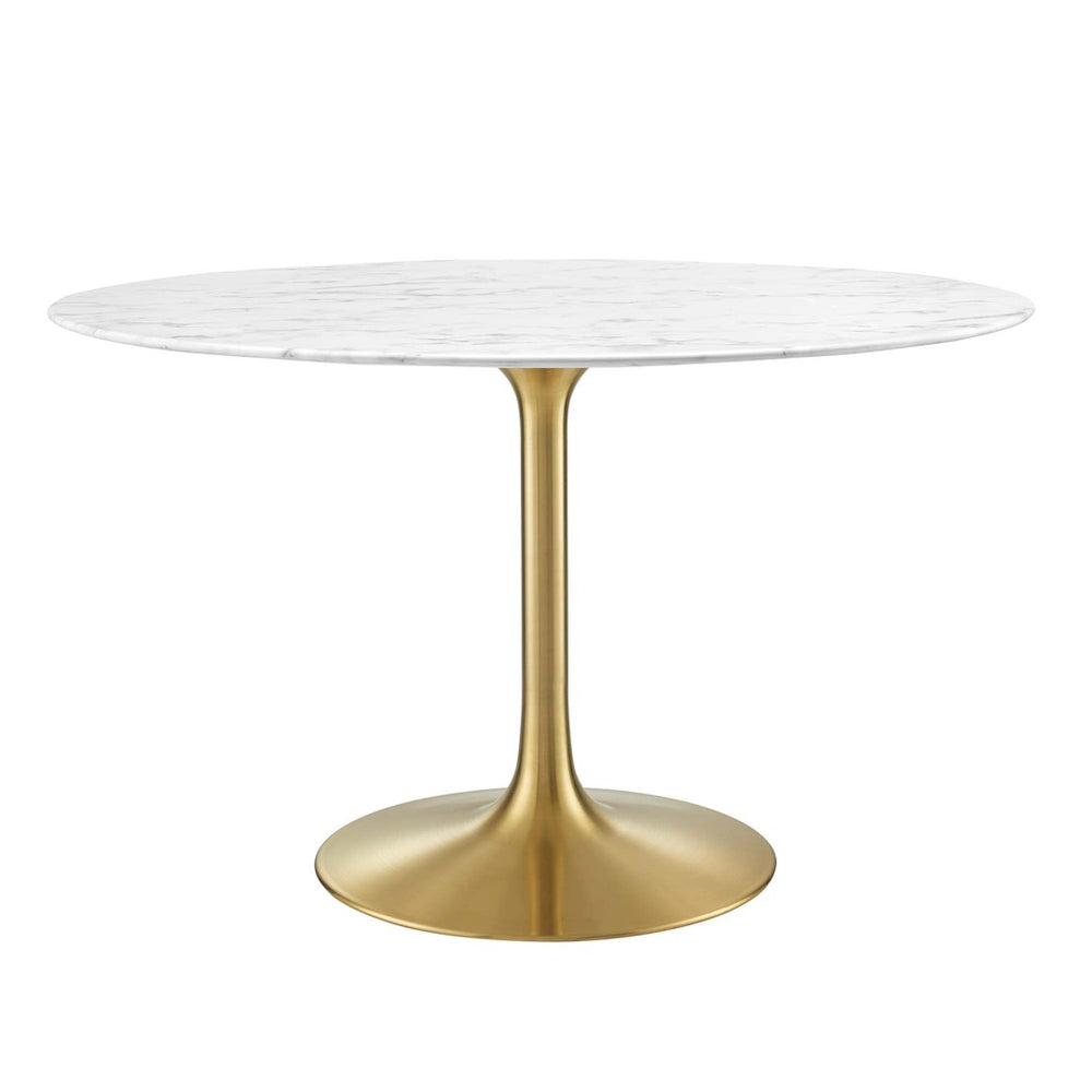 Modway Furniture Lippa 48" Round Faux Marble Dining Table - Mid-Century Gold Pedestal Base, Stylish & Durable Design EEI-3232-GLD-WHI