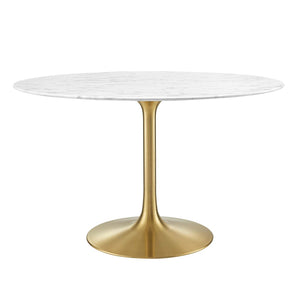 Modway Furniture Lippa 48" Round Faux Marble Dining Table - Mid-Century Gold Pedestal Base, Stylish & Durable Design EEI-3232-GLD-WHI