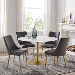 Modway Furniture Lippa 48" Round Faux Marble Dining Table - Mid-Century Gold Pedestal Base, Stylish & Durable Design EEI-3232-GLD-WHI