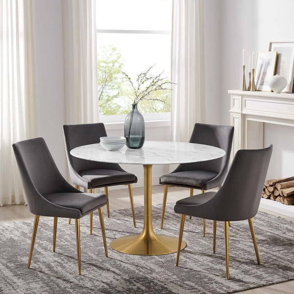 Modway Furniture Lippa 48" Round Faux Marble Dining Table - Mid-Century Gold Pedestal Base, Stylish & Durable Design EEI-3232-GLD-WHI