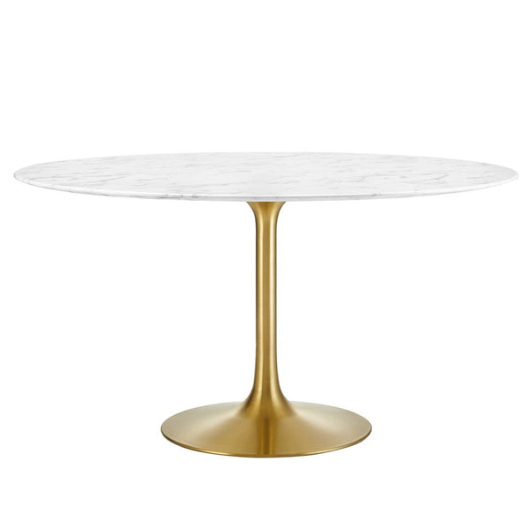 Modway Furniture Lippa 54" Round Faux Marble Pedestal Dining Table – Elegant Mid-Century Design with Gold Base EEI-3233-GLD-WHI