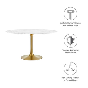 Modway Furniture Lippa 54" Round Faux Marble Pedestal Dining Table – Elegant Mid-Century Design with Gold Base EEI-3233-GLD-WHI
