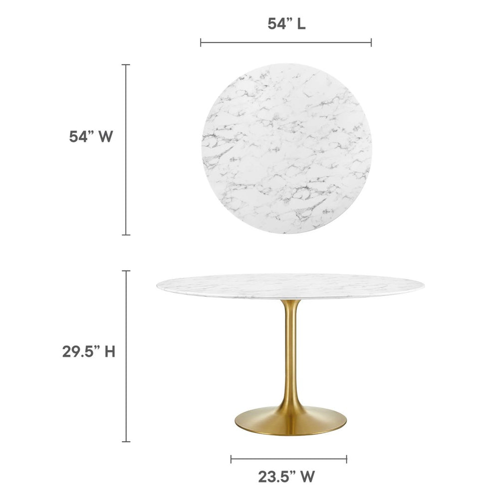 Modway Furniture Lippa 54" Round Faux Marble Pedestal Dining Table – Elegant Mid-Century Design with Gold Base EEI-3233-GLD-WHI