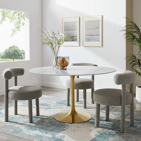 Modway Furniture Lippa 54" Round Faux Marble Pedestal Dining Table – Elegant Mid-Century Design with Gold Base EEI-3233-GLD-WHI