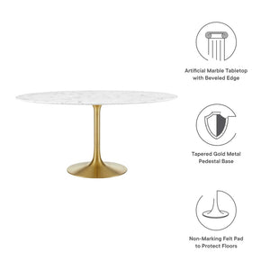 Modway Furniture Lippa 60" Round Faux Marble Dining Table - Modern Elegance in Gold & White for Six Guests EEI-3234-GLD-WHI