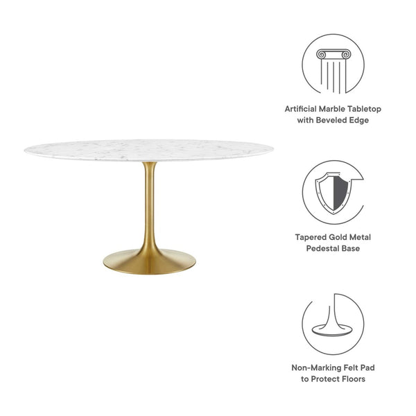 Modway Furniture Lippa 60" Round Faux Marble Dining Table - Modern Elegance in Gold & White for Six Guests EEI-3234-GLD-WHI