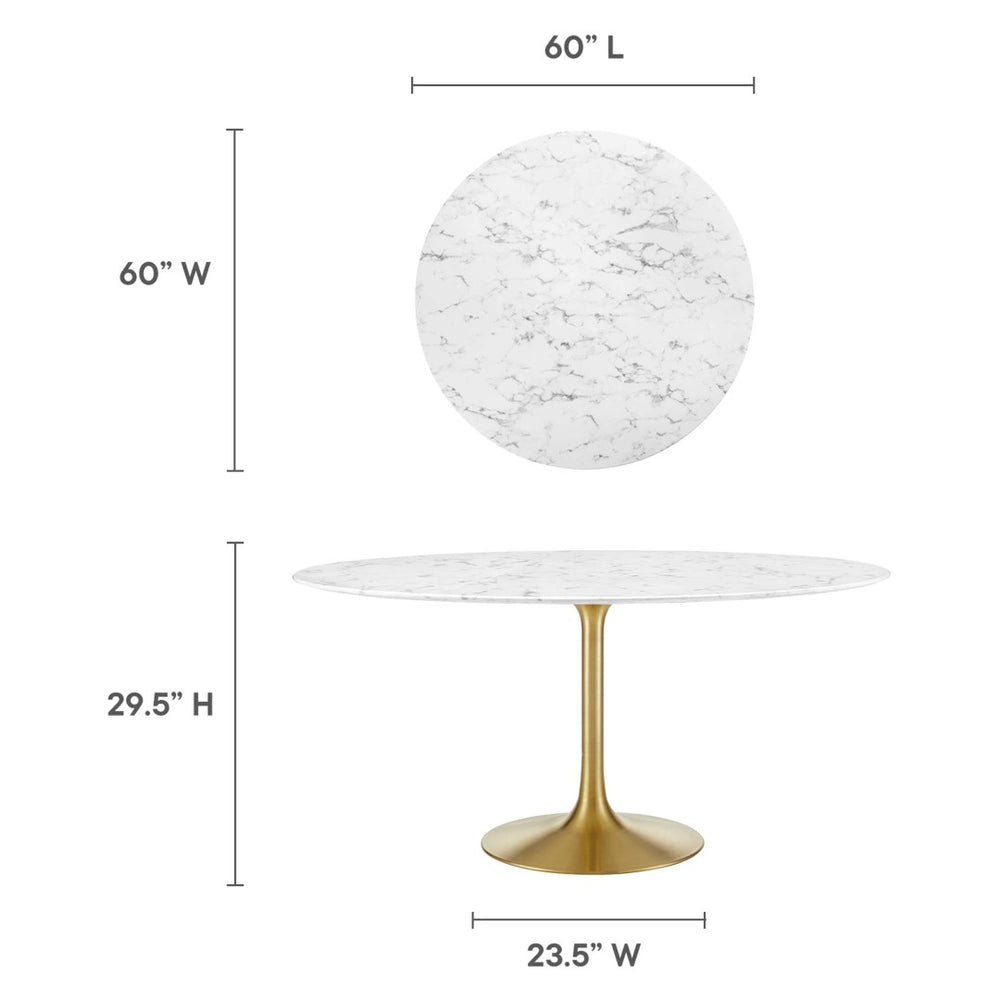 Modway Furniture Lippa 60" Round Faux Marble Dining Table - Modern Elegance in Gold & White for Six Guests EEI-3234-GLD-WHI