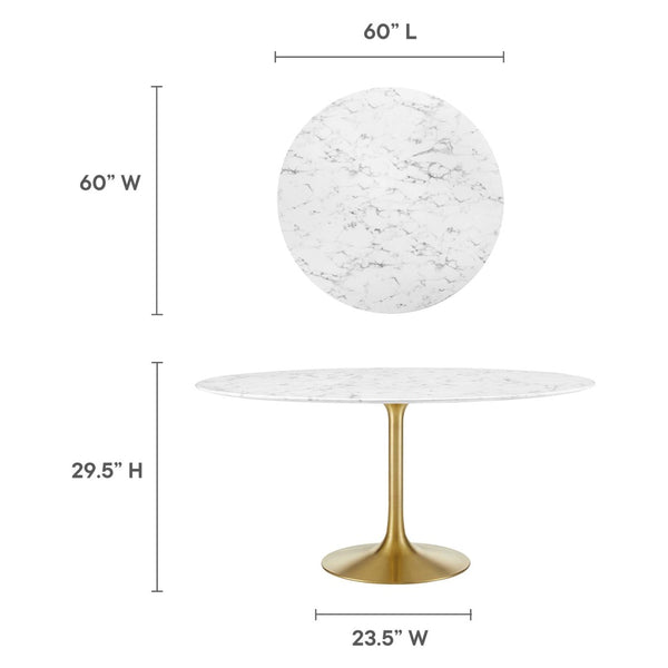 Modway Furniture Lippa 60" Round Faux Marble Dining Table - Modern Elegance in Gold & White for Six Guests EEI-3234-GLD-WHI