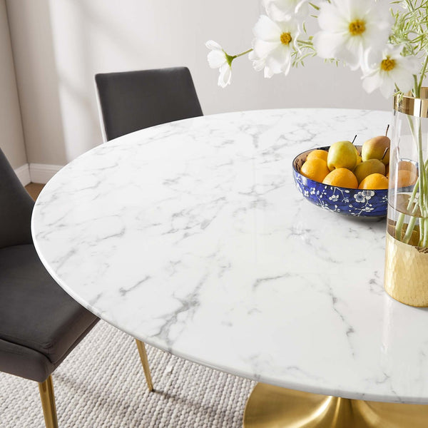 Modway Furniture Lippa 60" Round Faux Marble Dining Table - Modern Elegance in Gold & White for Six Guests EEI-3234-GLD-WHI