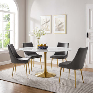 Modway Furniture Lippa 60" Round Faux Marble Dining Table - Modern Elegance in Gold & White for Six Guests EEI-3234-GLD-WHI