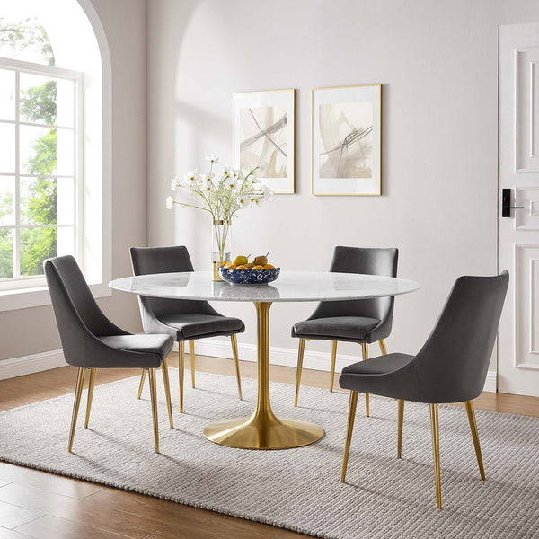 Modway Furniture Lippa 60" Round Faux Marble Dining Table - Modern Elegance in Gold & White for Six Guests EEI-3234-GLD-WHI