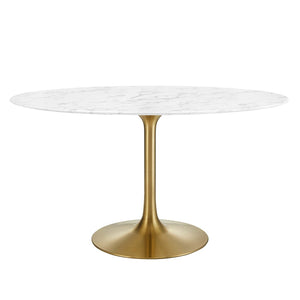 Modway Furniture Lippa 54" Oval Faux Marble Dining Table - Elegant Mid-Century Design, Gold Base, Seats 4 Guests EEI-3235-GLD-WHI