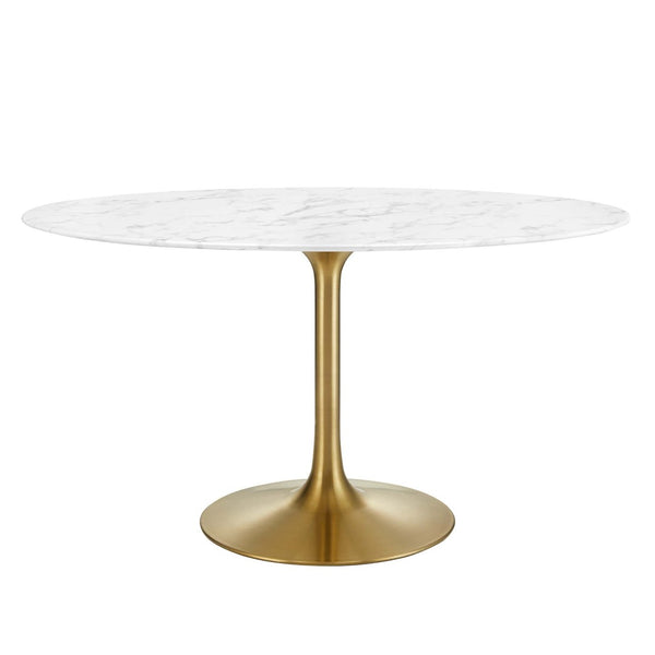 Modway Furniture Lippa 54" Oval Faux Marble Dining Table - Elegant Mid-Century Design, Gold Base, Seats 4 Guests EEI-3235-GLD-WHI