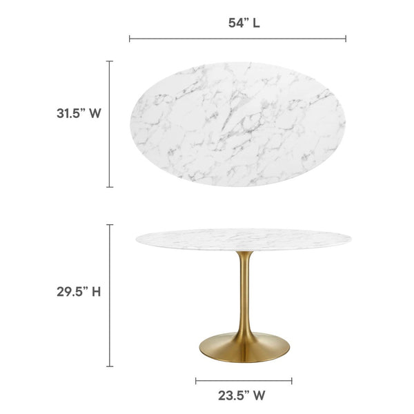 Modway Furniture Lippa 54" Oval Faux Marble Dining Table - Elegant Mid-Century Design, Gold Base, Seats 4 Guests EEI-3235-GLD-WHI