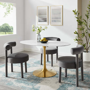 Modway Furniture Lippa 54" Oval Faux Marble Dining Table - Elegant Mid-Century Design, Gold Base, Seats 4 Guests EEI-3235-GLD-WHI