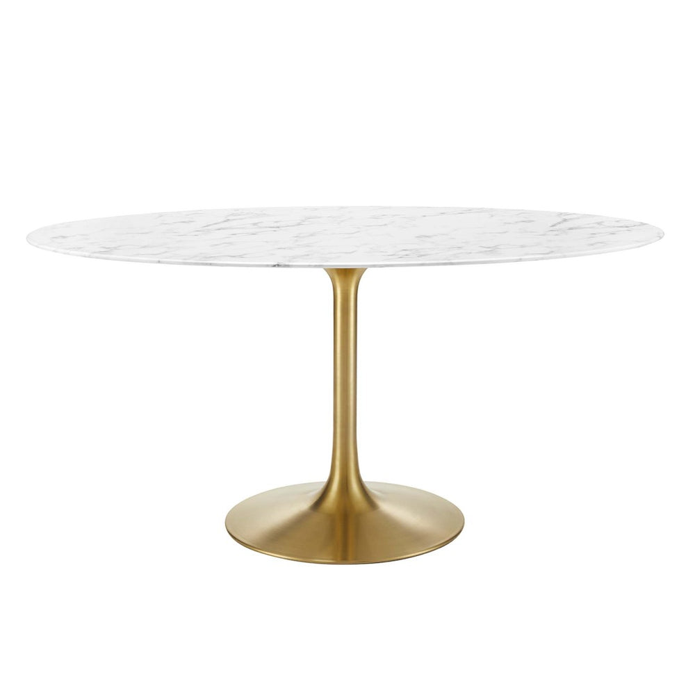 Modway Furniture Lippa 60" Oval Faux Marble Dining Table – Modern Mid-Century Design with Gold Base, Seats 6 Comfortably EEI-3236-GLD-WHI