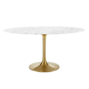 Modway Furniture Lippa 60" Oval Faux Marble Dining Table – Modern Mid-Century Design with Gold Base, Seats 6 Comfortably EEI-3236-GLD-WHI