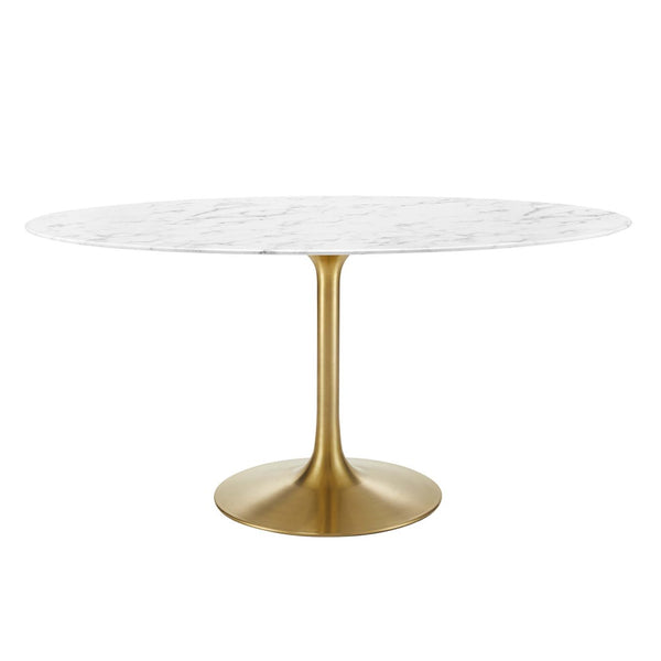 Modway Furniture Lippa 60" Oval Faux Marble Dining Table – Modern Mid-Century Design with Gold Base, Seats 6 Comfortably EEI-3236-GLD-WHI