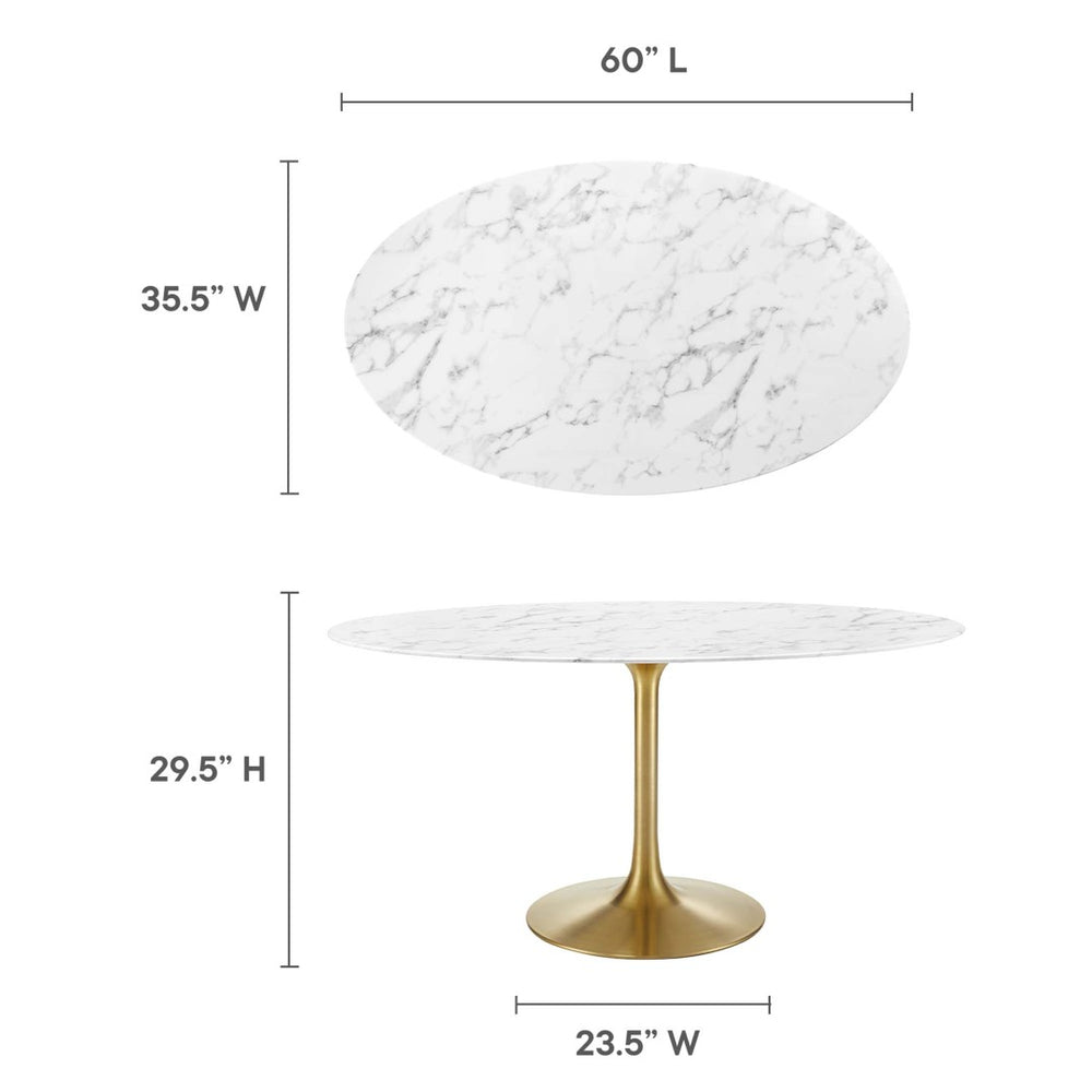 Modway Furniture Lippa 60" Oval Faux Marble Dining Table – Modern Mid-Century Design with Gold Base, Seats 6 Comfortably EEI-3236-GLD-WHI