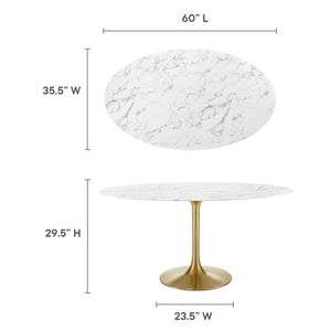 Modway Furniture Lippa 60" Oval Faux Marble Dining Table – Modern Mid-Century Design with Gold Base, Seats 6 Comfortably EEI-3236-GLD-WHI