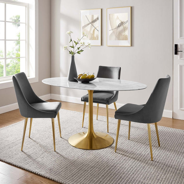 Modway Furniture Lippa 60" Oval Faux Marble Dining Table – Modern Mid-Century Design with Gold Base, Seats 6 Comfortably EEI-3236-GLD-WHI