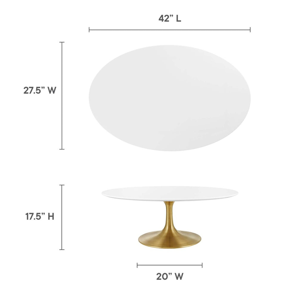 Modway Furniture Lippa 42" Oval Wood Coffee Table - Mid-Century Modern Design with Gold Finish for Stylish Living Spaces EEI-3248-GLD-WHI