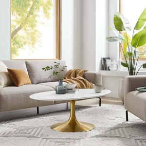 Modway Furniture Lippa 42" Oval Wood Coffee Table - Mid-Century Modern Design with Gold Finish for Stylish Living Spaces EEI-3248-GLD-WHI