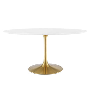 Modway Furniture Lippa 60" Oval Wood Dining Table - Modern Mid-Century Design, Gold Base, Seats 6, High-Gloss Finish EEI-3254-GLD-WHI
