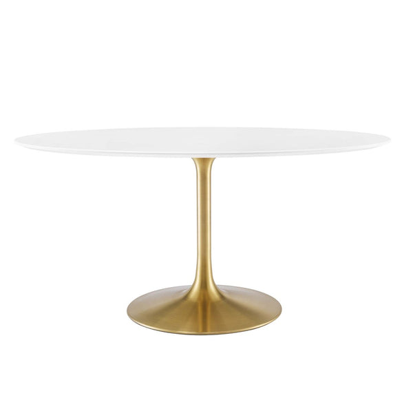 Modway Furniture Lippa 60" Oval Wood Dining Table - Modern Mid-Century Design, Gold Base, Seats 6, High-Gloss Finish EEI-3254-GLD-WHI